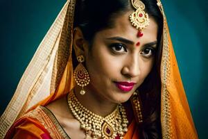 beautiful indian bride in traditional bridal attire. AI-Generated photo