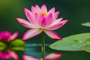 a pink lotus flower is floating in the water. AI-Generated photo