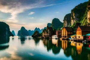 the beautiful scenery of halong bay. AI-Generated photo