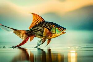 a fish is walking on the water. AI-Generated photo
