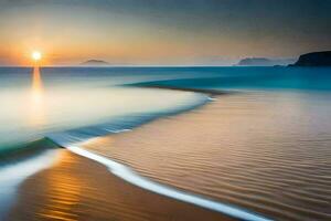 the sun rises over the ocean and waves. AI-Generated photo