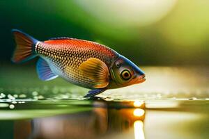 un pescado es nadando en el agua. generado por ai foto