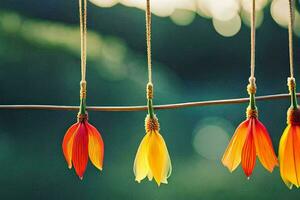 colorful flowers hanging from a wire. AI-Generated photo
