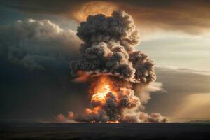 Nuclear explosion and mushroom cloud. Ecological catastrophe. AI Generative photo