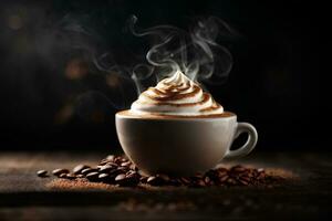 Cappuccino coffee cup on dark background. AI Generative photo