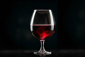 rojo vino en vino vaso en negro antecedentes. comercial promocional foto. ai generativo foto