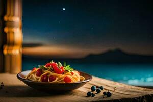 pasta with berries and berries on the table. AI-Generated photo