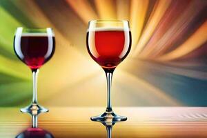 two wine glasses with red liquid on a table. AI-Generated photo