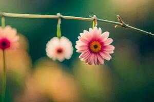 pink flowers hanging from a branch. AI-Generated photo