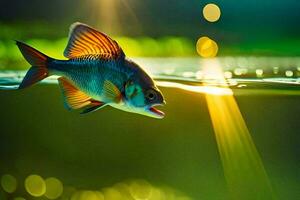 un pescado nadando en el agua con luz de sol brillante. generado por ai foto