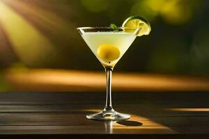 a martini with a slice of lemon and a lime. AI-Generated photo