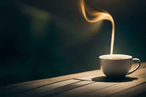 a cup of coffee on a table. AI-Generated photo