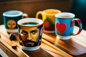 a coffee cup with a painting of a man on it. AI-Generated photo