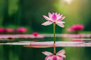 pink lotus flower in the water with green leaves. AI-Generated photo