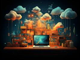 Cloud data storage, database, cloud computing concept. photo