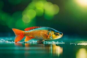 a fish is standing on the water with a green background. AI-Generated photo