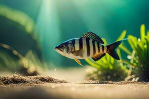 un pescado es nadando en el arena. generado por ai foto