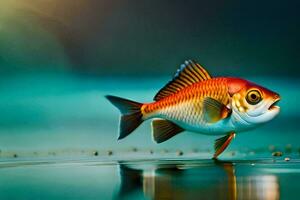 un pescado es caminando en el agua. generado por ai foto