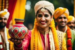 indio Boda ceremonia en Delhi. generado por ai foto