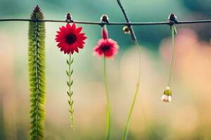 red flower on a wire. AI-Generated photo