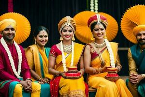 a group of people in traditional indian attire. AI-Generated photo