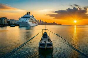 the cruise ship is docked in the bay of caribbean. AI-Generated photo