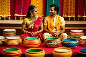 a couple in indian wedding outfits. AI-Generated photo