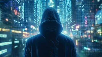 Anonymous hacker without face. Concept of cybercrime, cyberattack, dark web, etc. photo