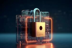 Lock with circuit pattern. Concept of data security, cybersecurity, cyber defense, etc. photo