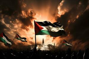 Palestinian people waving Palestine flag due to victory photo