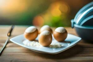 eggs on a plate with a fork and spoon. AI-Generated photo