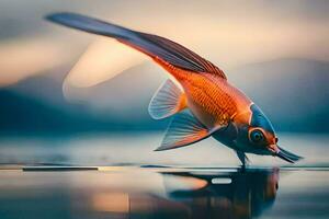 un pescado es saltando fuera de el agua. generado por ai foto