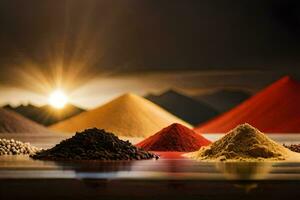 a variety of spices and spices are shown in a row. AI-Generated photo