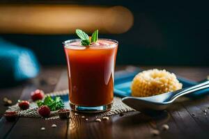 a glass of juice with a straw and a spoon. AI-Generated photo