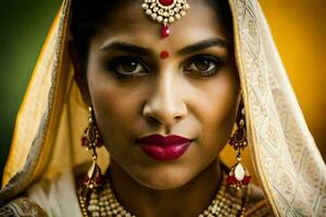 a beautiful indian woman wearing traditional jewelry. AI-Generated photo