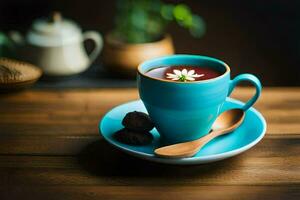 un taza de té con un flor. generado por ai foto