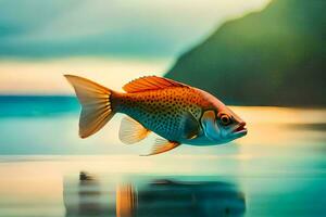 un pescado es nadando en el agua. generado por ai foto