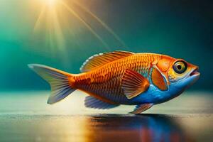 a fish with bright orange and blue colors. AI-Generated photo