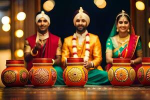 indio Boda Pareja en tradicional atuendo. generado por ai foto