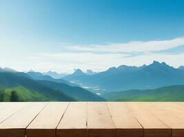 Free Premium Wooden Terrace Wood Tabletops Elevate Your Outdoor Space, Generative AI photo