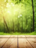 gratis prima de madera terraza madera tableros de mesa elevar tu al aire libre espacio, generativo ai foto