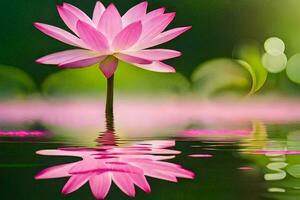 a pink lotus flower is reflected in the water. AI-Generated photo