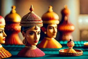 indian women figurines on a table with candles. AI-Generated photo