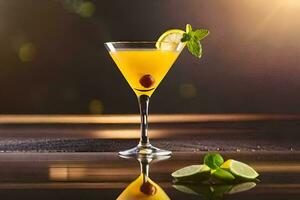cocktail with orange, lime and mint on a shiny surface. AI-Generated photo