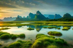 the li river in china. AI-Generated photo