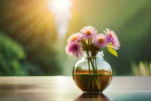 flores en un florero en un mesa. generado por ai foto