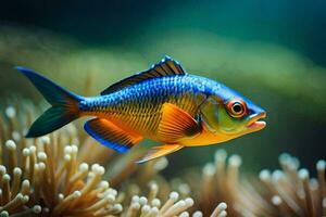 a fish with bright blue and orange colors. AI-Generated photo