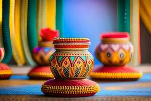 colorful vases with colorful designs on them. AI-Generated photo