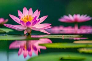 pink lotus flower in the water with green leaves. AI-Generated photo