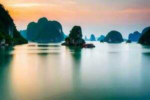 the sunrise over halong bay. AI-Generated photo